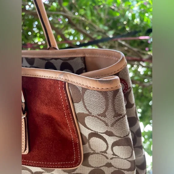 Coach, Y2K 2003 Hampton Leather, Suede, Canvas Satchel Bag, Red - Picture 10 of 17